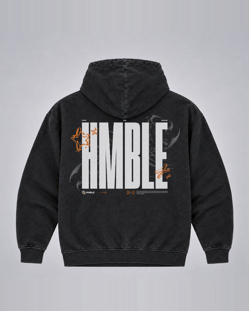 Back of the HMBLE Hoodie 2026 with the large HMBLE graphic